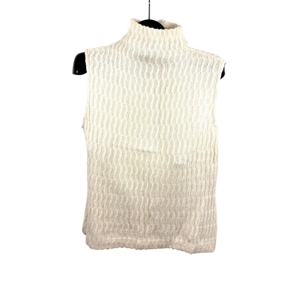 St. John Mock Neck Sleeveless Top LARGE Womens Cable Knit Cream